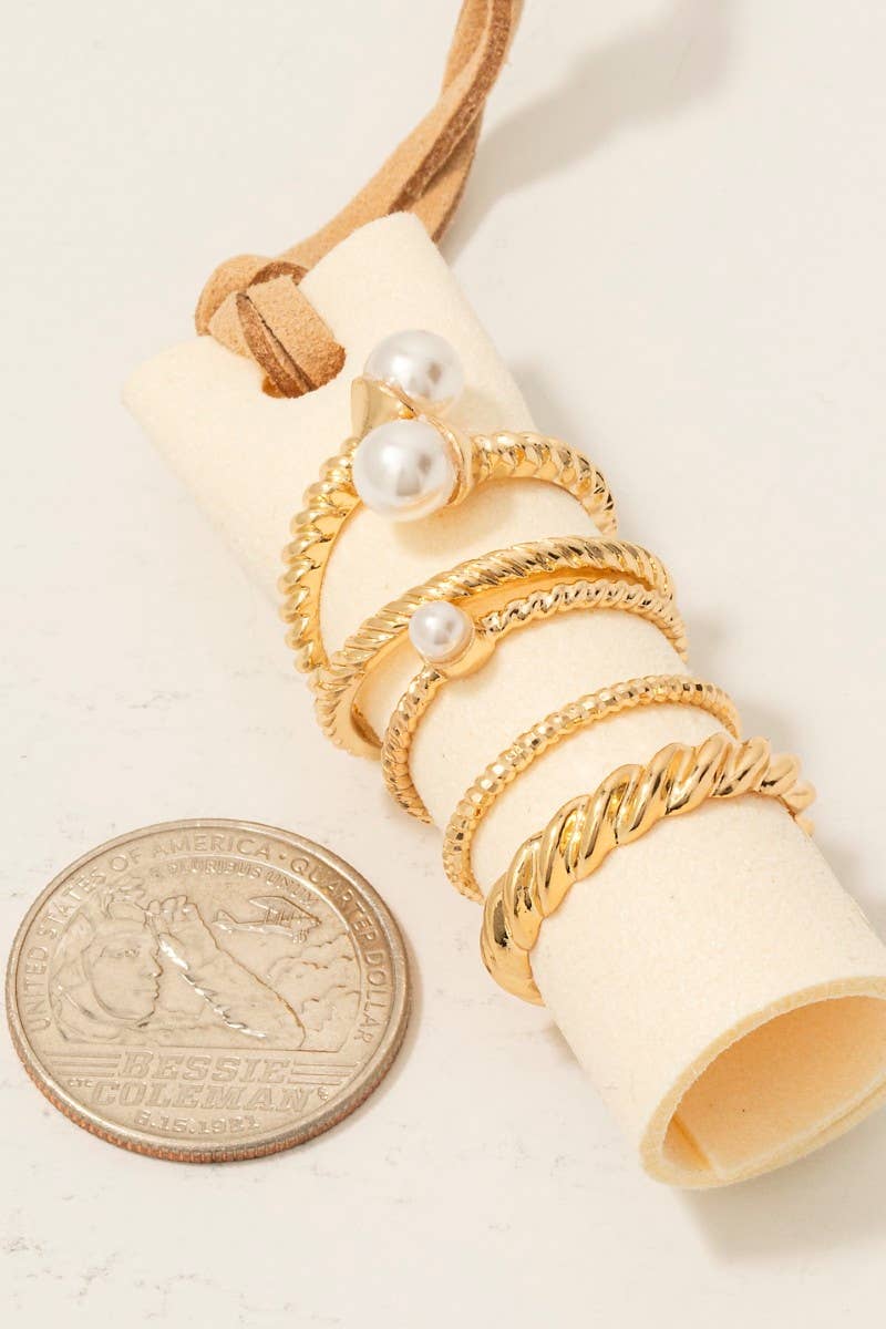 Mixed Size Pearl Studs Band Rings Set