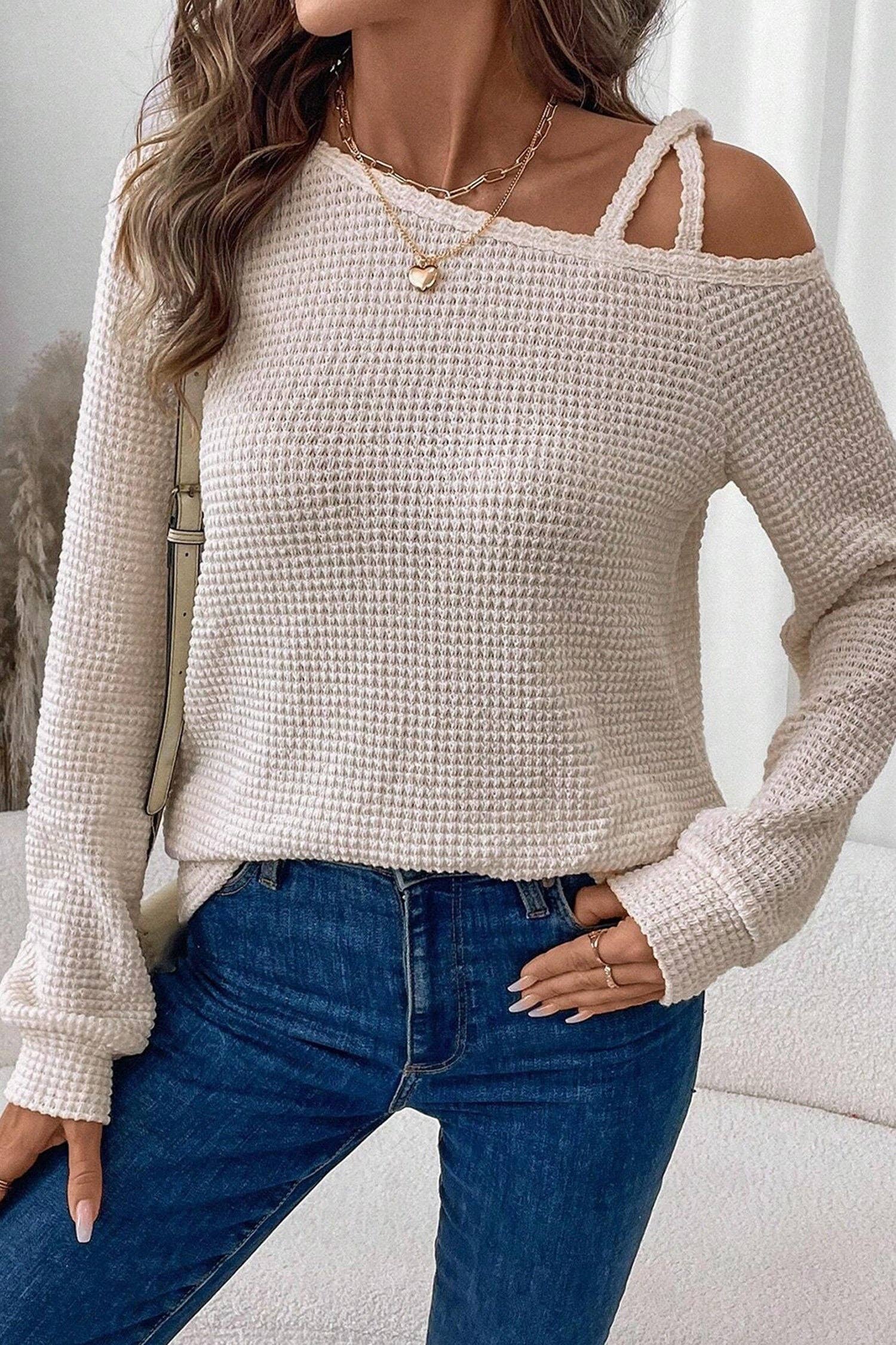 Textured Knit Shoulder Long Sleeve Top