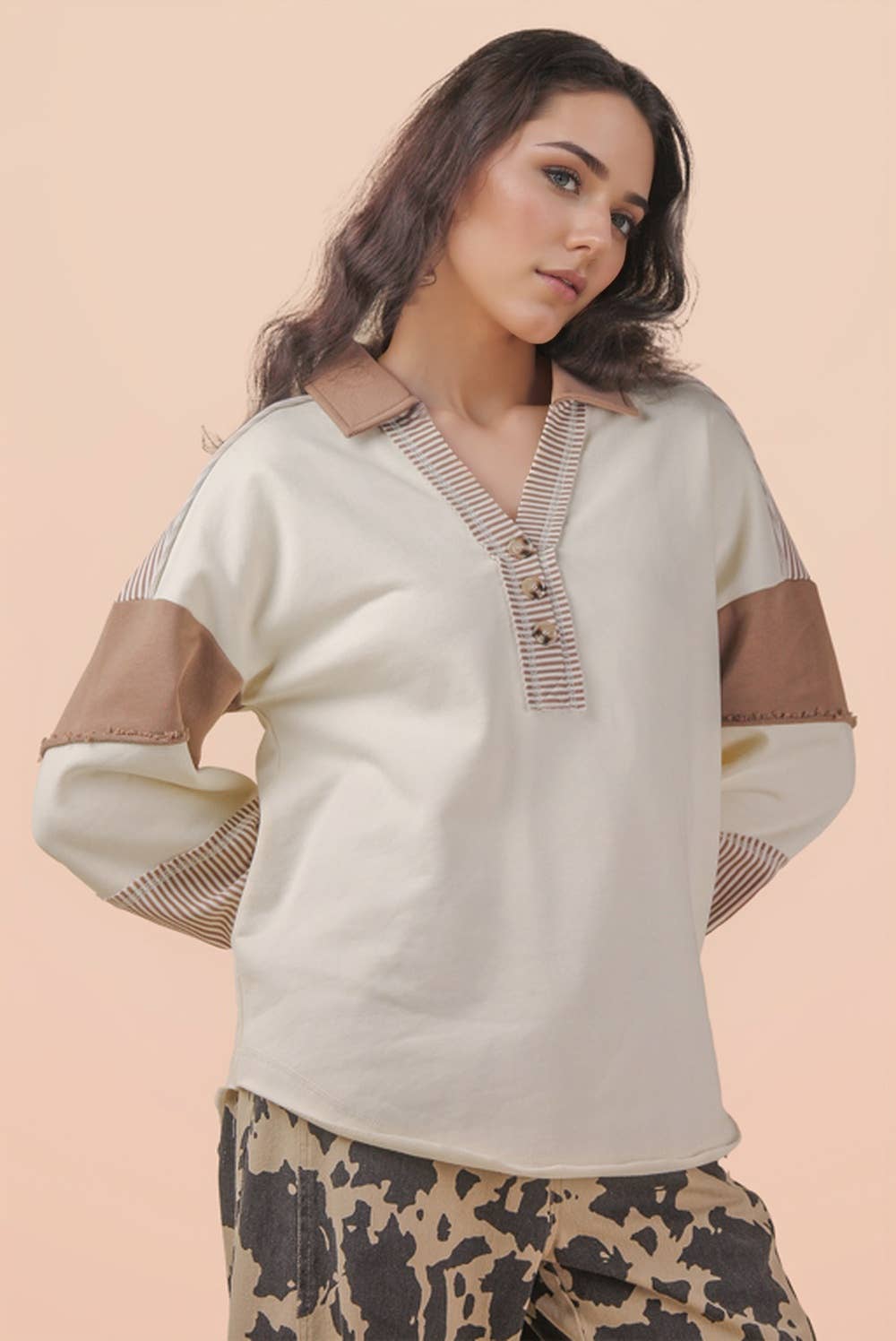 Color Block Oversized Casual Knit Top