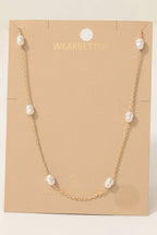 Gold Dipped Pearl Beads Station Chain Necklace