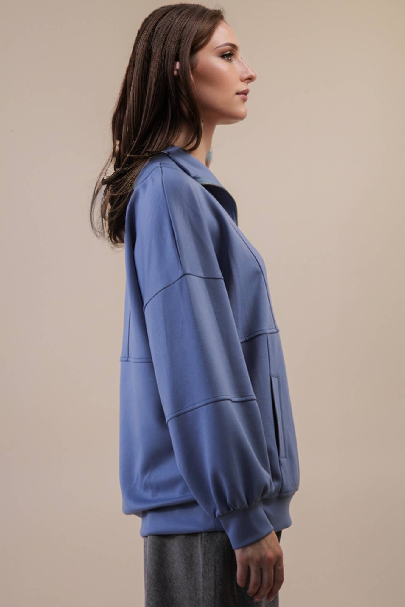 Half Zip UP Oversized Casual Comfy Knit Top