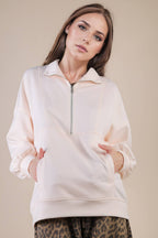 Half Zip UP Oversized Casual Comfy Knit Top