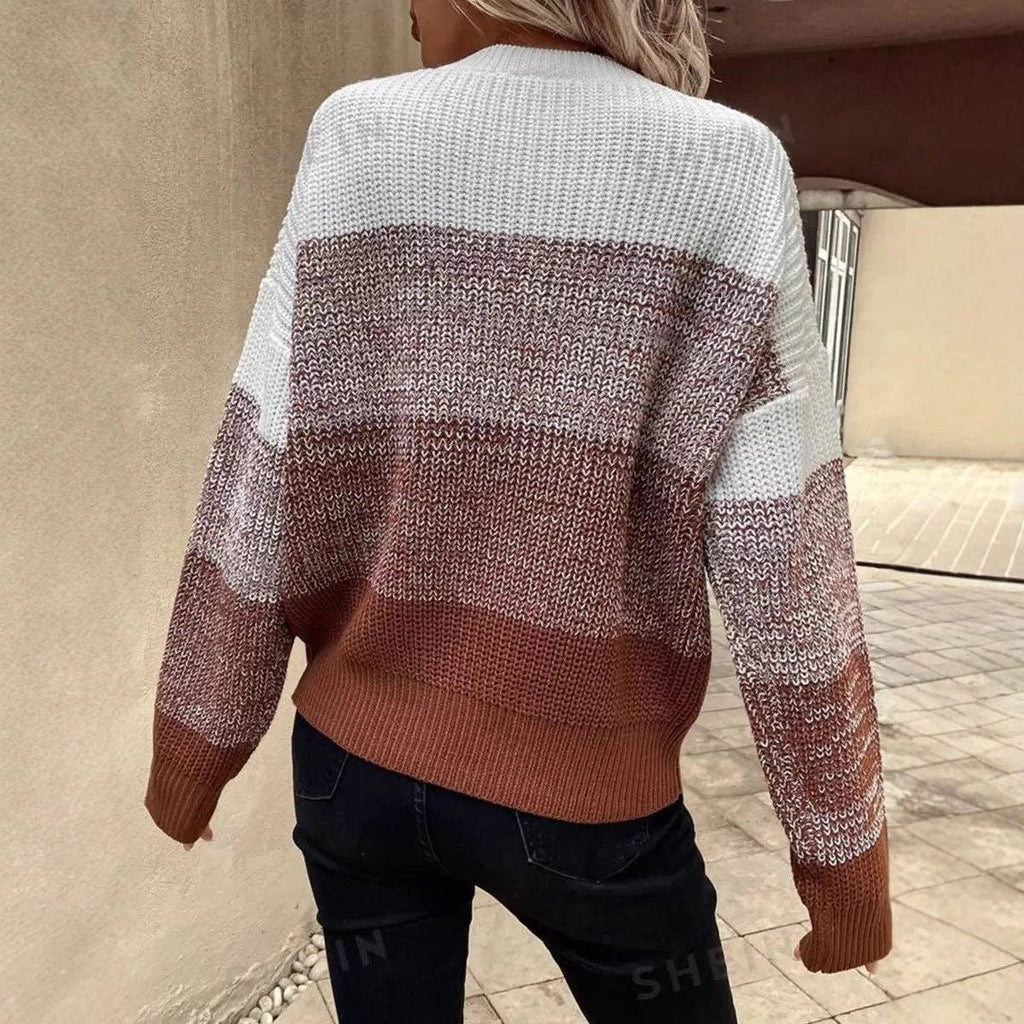 Color Block Crew Neck Sweater