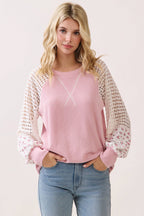 Crochet knit & floral contrast sleeve Pullover Top