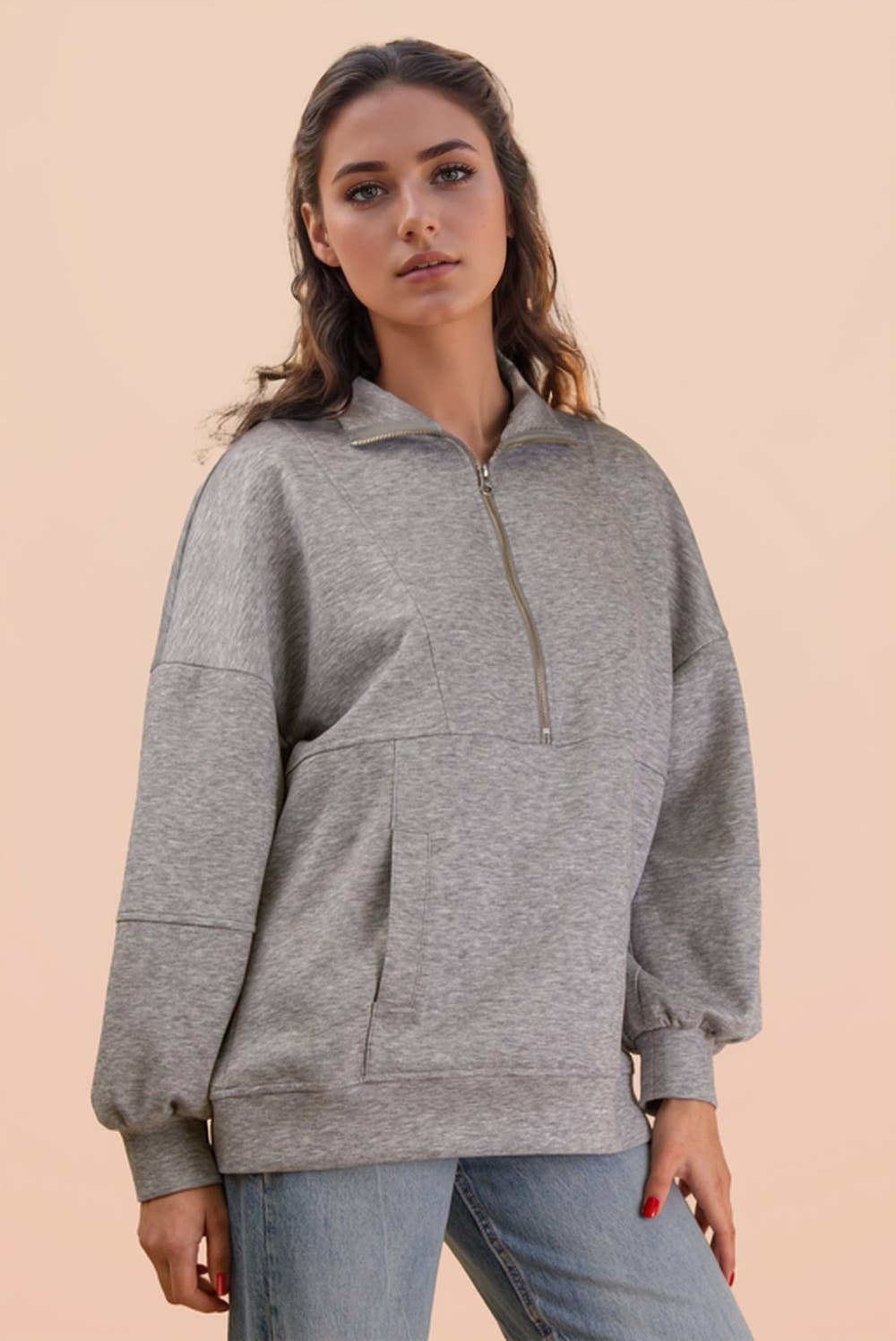 Half Zip UP Oversized Casual Comfy Knit Top
