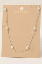Gold Dipped Pearl Beads Station Chain Necklace