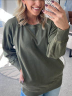 RIBBED POCKET PULLOVER LONG-SLEEVED LOOSE HOODIE