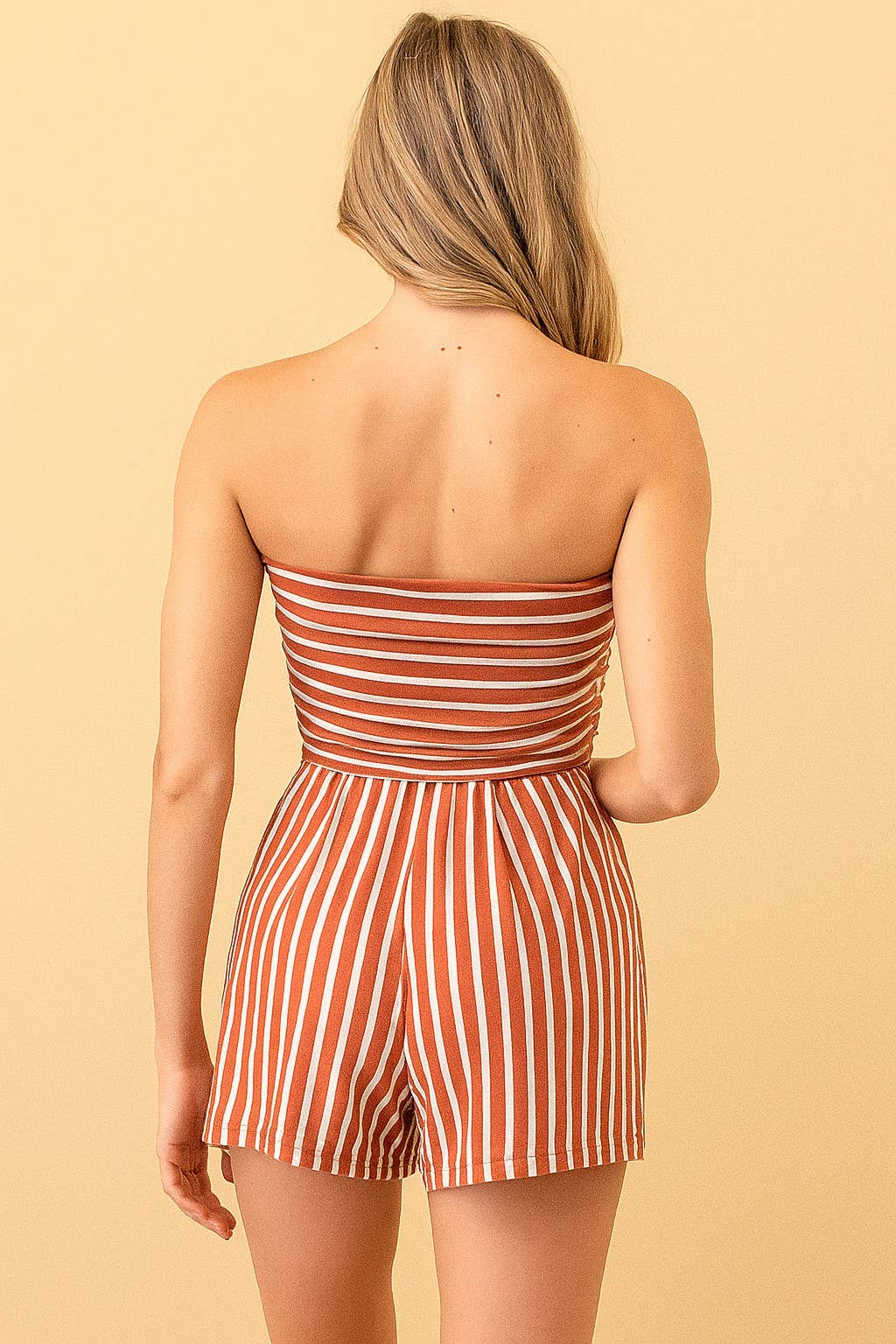 RUST STRIPE TUBE ROMPER