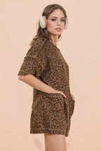 Leopard Printed Knit Comfy Romper