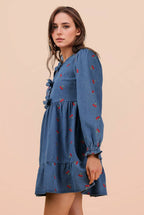 Soft Washed Denim Printed Casual Mini Dress