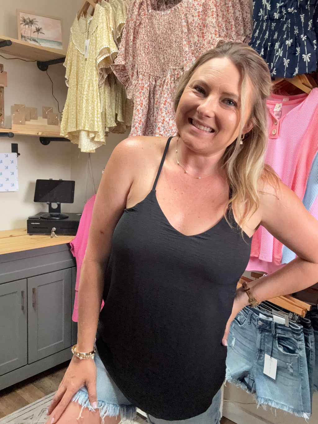 ADJUSTABLE STRAP V-NECK CAMI TOP