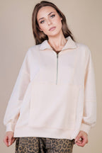 Half Zip UP Oversized Casual Comfy Knit Top