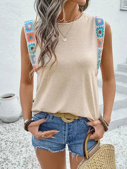 Boho Embroidered Strap Sleeveless Tank Top