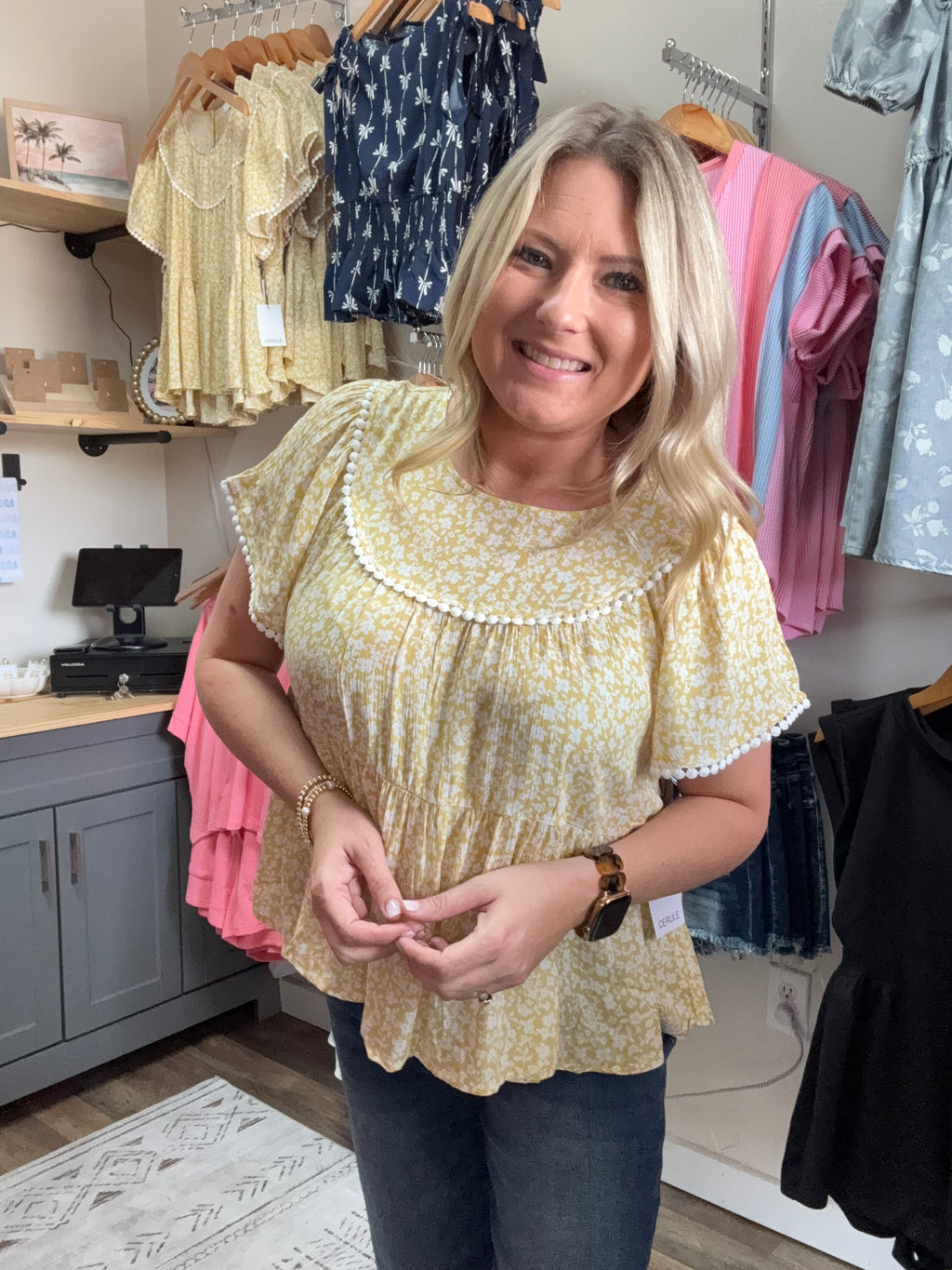 Ditsy Floral Flutter Sleeve Top