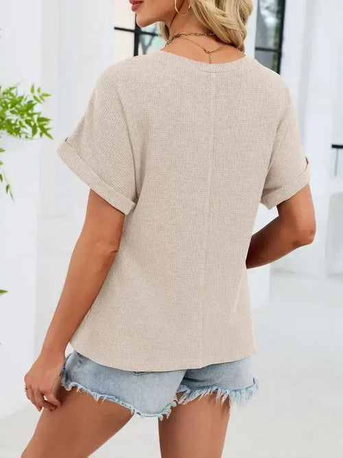 Apricot Lace Trim Textured T Shirt Relaxed Fit Casual Top