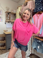 WASHED RIBBED CUFFED SHORT SLEEVE ROUND NECK TOP