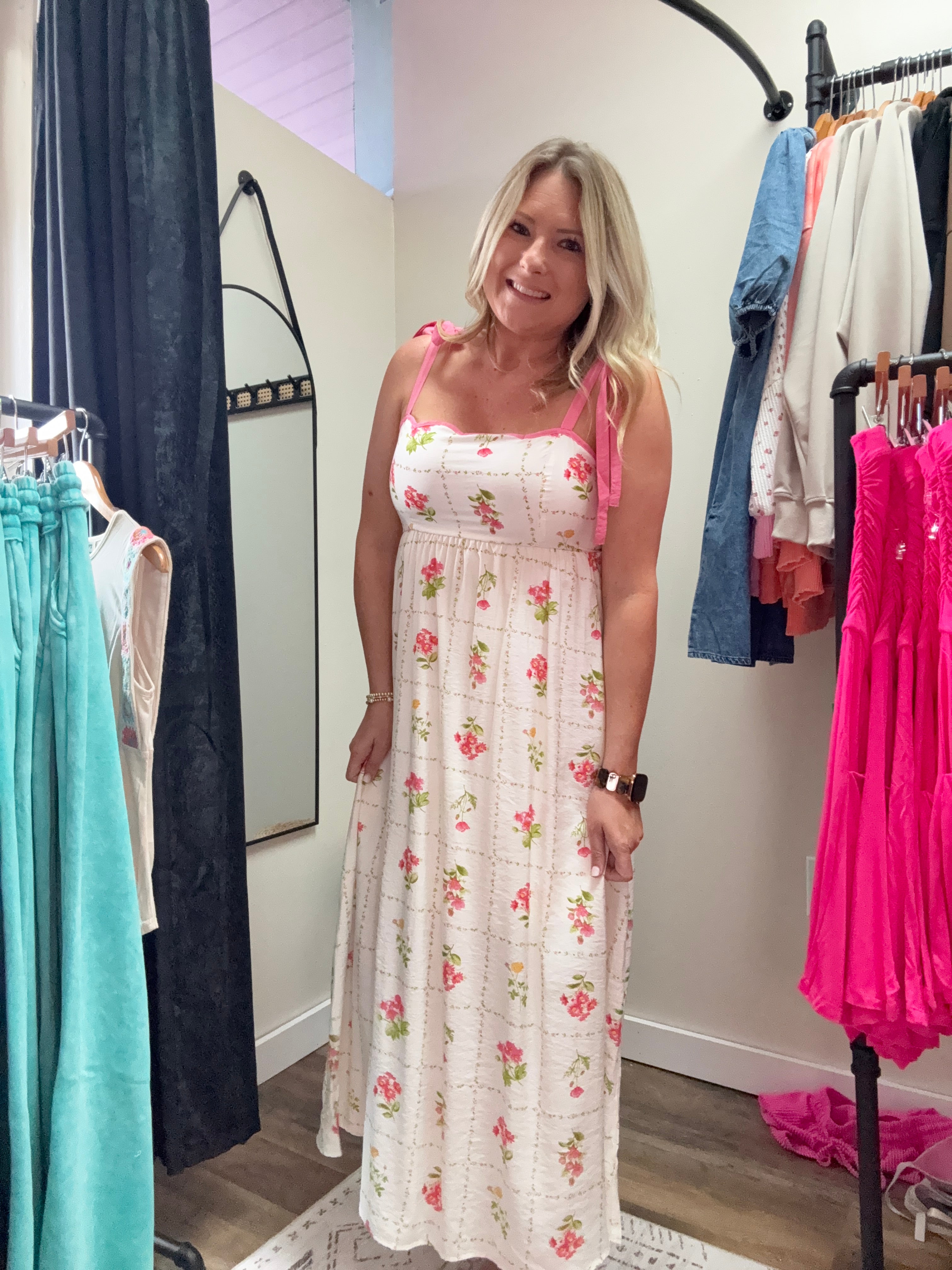 FLORAL PATTERN SCALLOPED DRESS