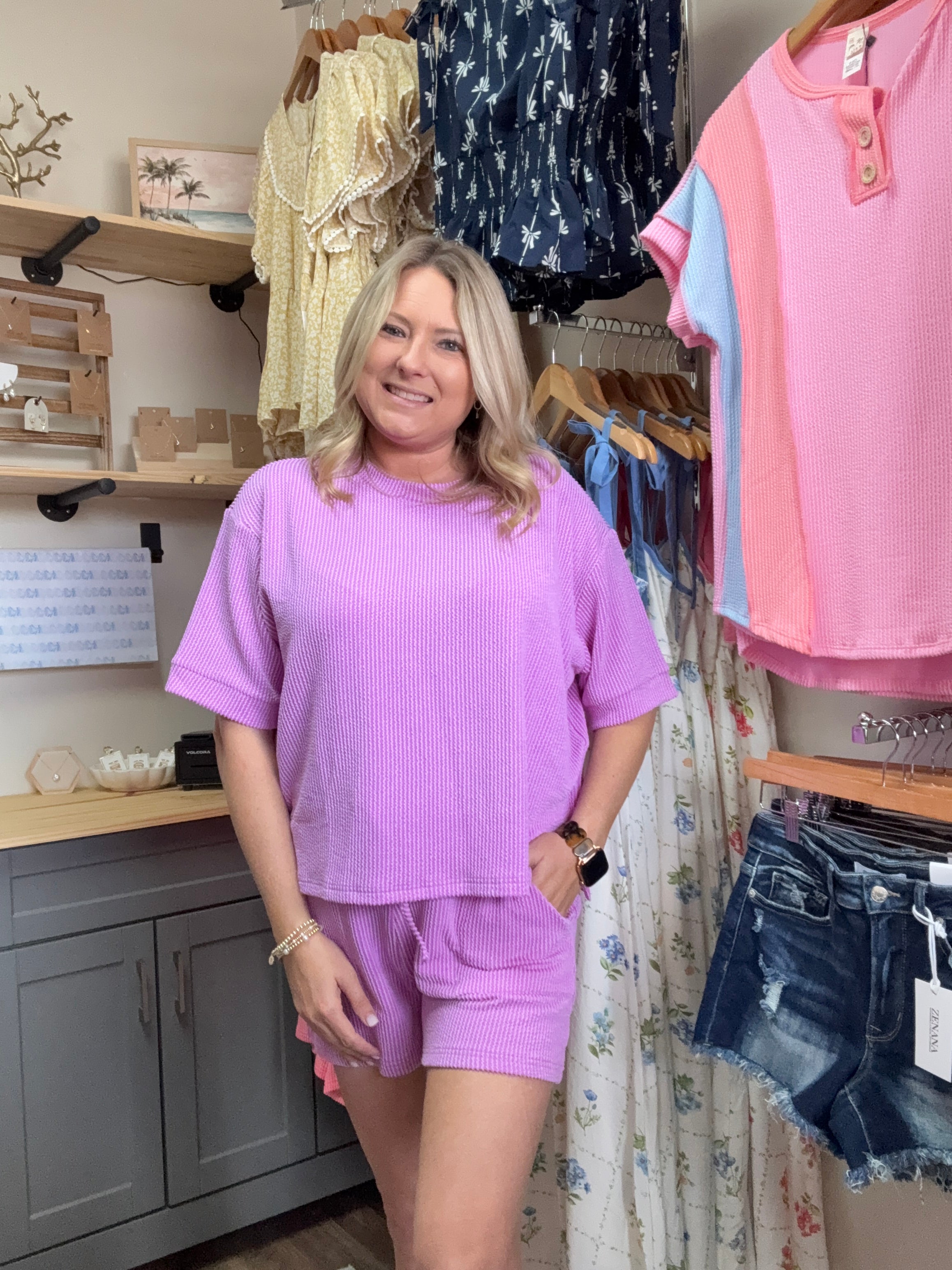 RAISED RIB SHORT SLEEVE TEE & SHORT PANTS SET