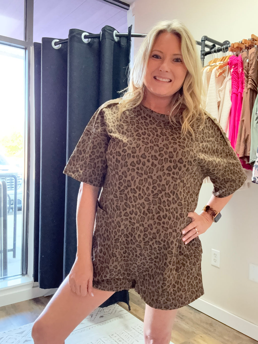 Leopard Printed Knit Comfy Romper