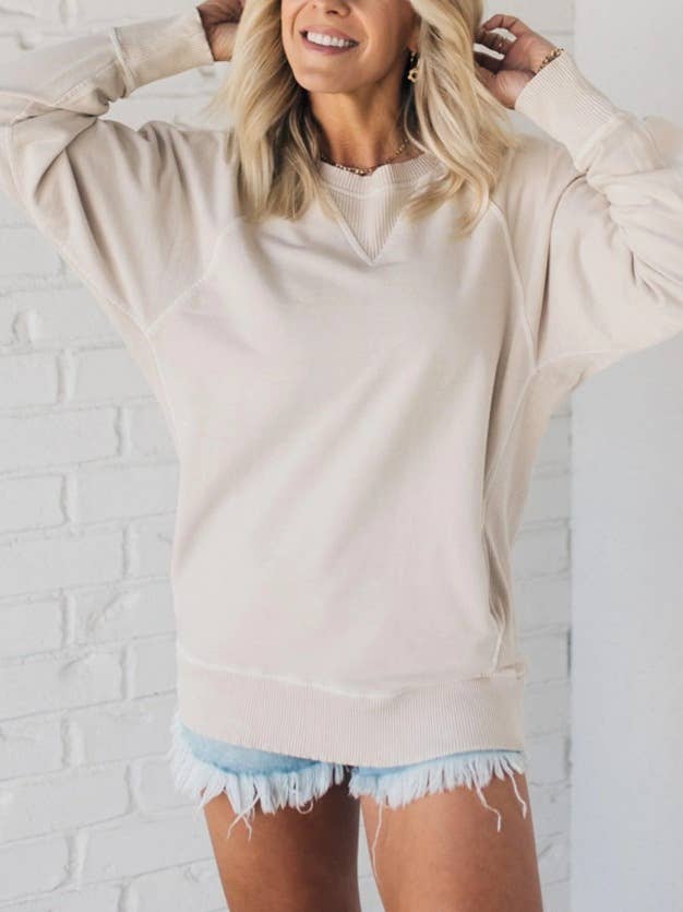 RIBBED POCKET PULLOVER LONG-SLEEVED LOOSE HOODIE