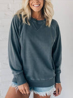 RIBBED POCKET PULLOVER LONG-SLEEVED LOOSE HOODIE