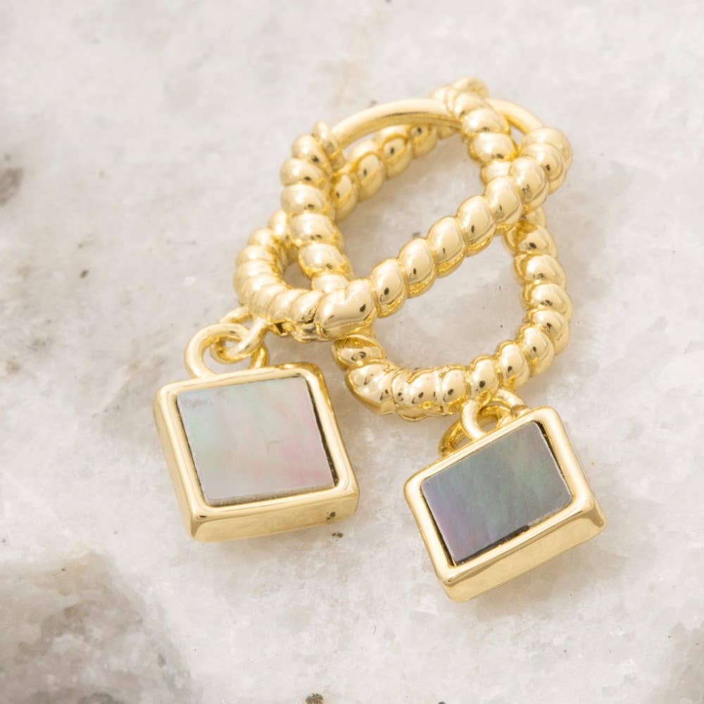 Mother Of Pearl Square Charm Oval Hoop Earrings