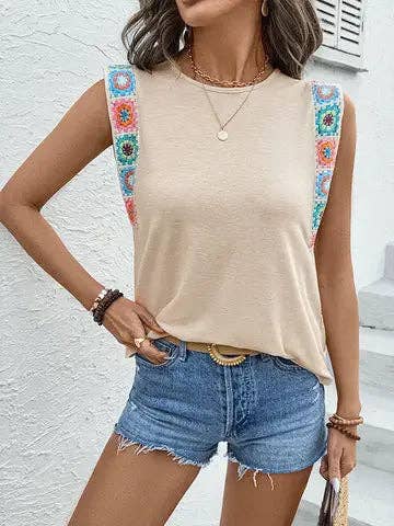 Boho Embroidered Strap Sleeveless Tank Top