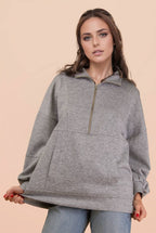 Half Zip UP Oversized Casual Comfy Knit Top