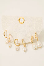 Pearl Charm Hoop Earrings Set