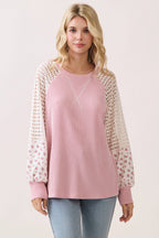 Crochet knit & floral contrast sleeve Pullover Top