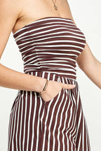 BROWN  STRIPE TUBE ROMPER