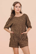 Leopard Printed Knit Comfy Romper