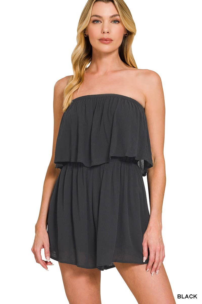 Woven Crinkle Strapless Romper