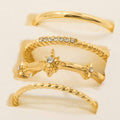 Gold Dipped Studded 3Pc Band Rings Set